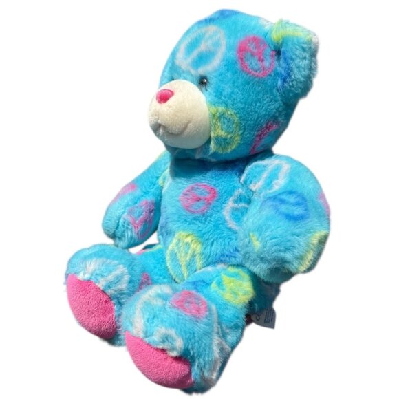 Build A Bear Sitting Blue Hippie Peace Plush Stuffed Support Pet Toy BFF Retro - Picture 4 of 16